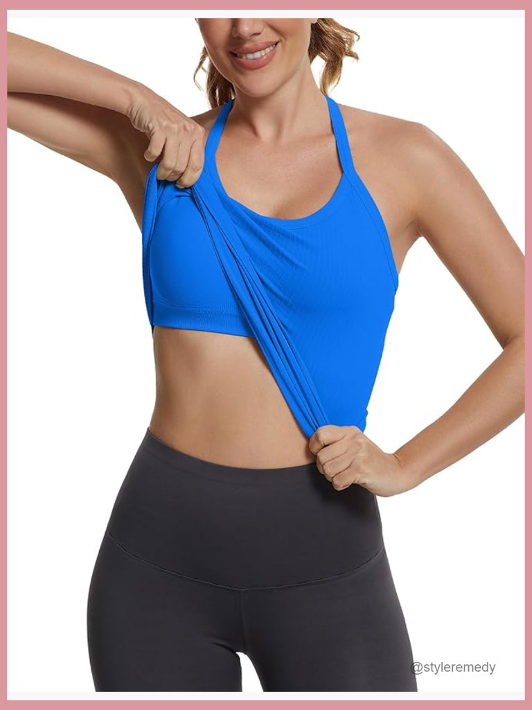 Seamless Workout Tank Top With Built In Bra, Racerback Ribbed Yoga Shirt